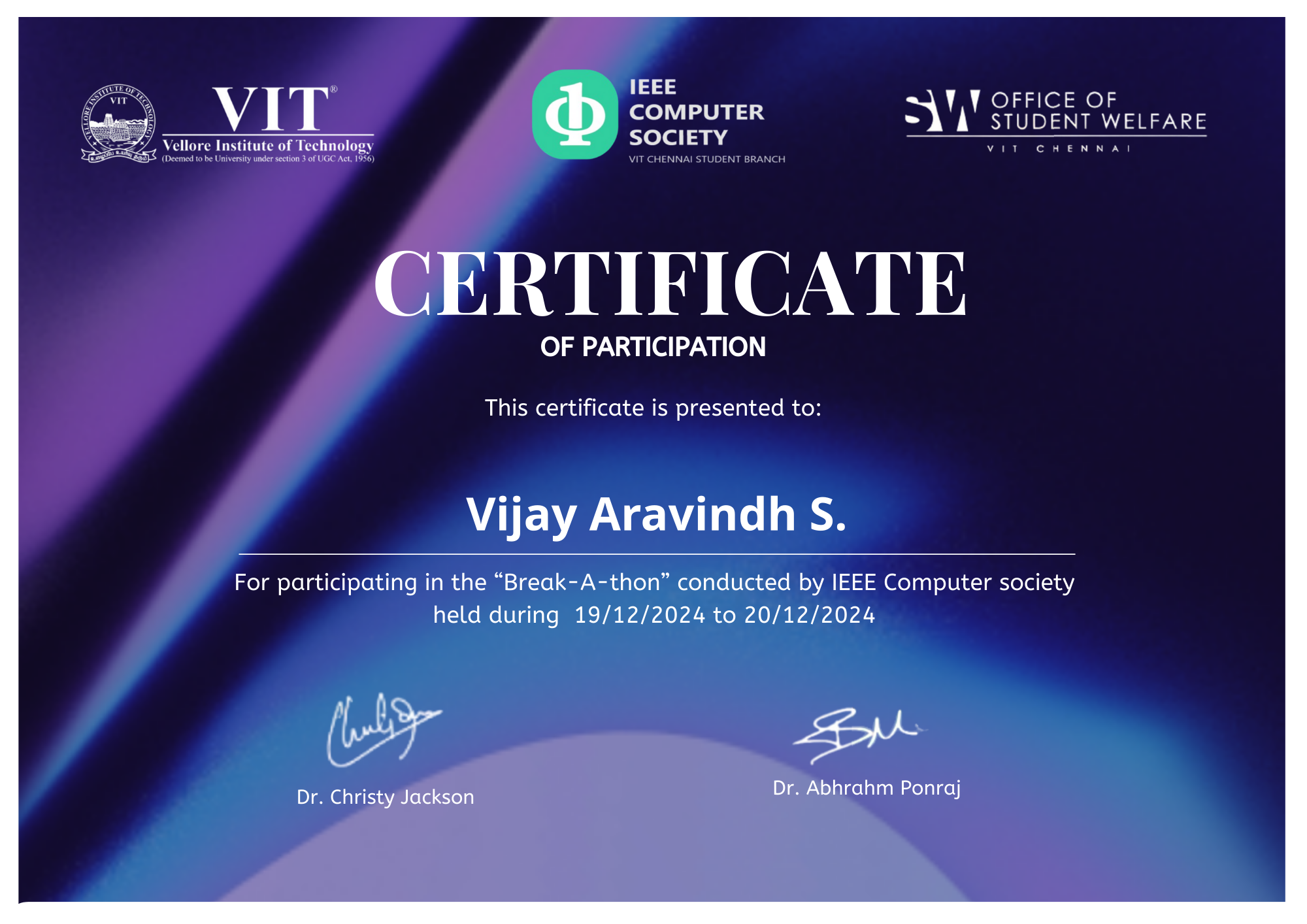 Breakathon Certificate